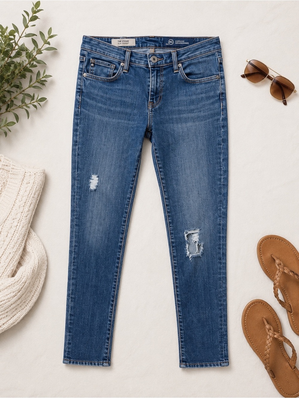 AG Adriano Goldschmied The Stevie Slim Straight Jeans Distressed 29R